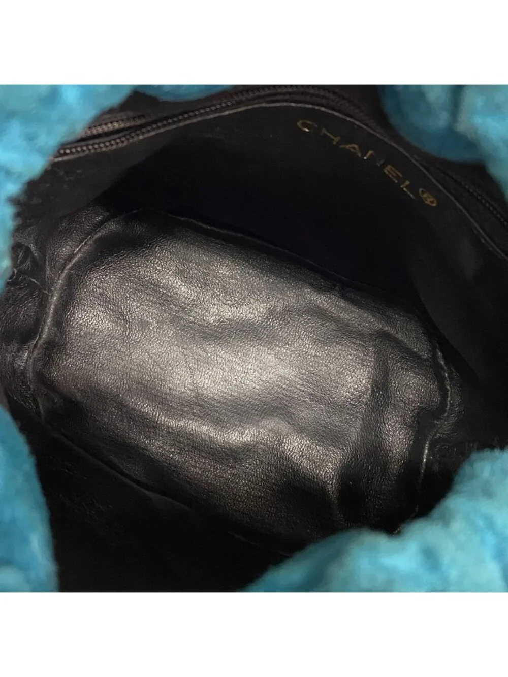 Chanel Shoulder Bag Quilted Suede Turquoise Blue Gold